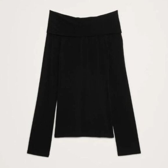 NWT Banana Republic Wool-Blend Off the Shoulder Black Top - Size Small - Picture 2 of 7